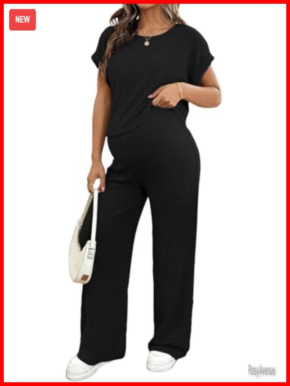 Maternity Ribbed Knit Pajama Set Short Sleeve Top & Pants